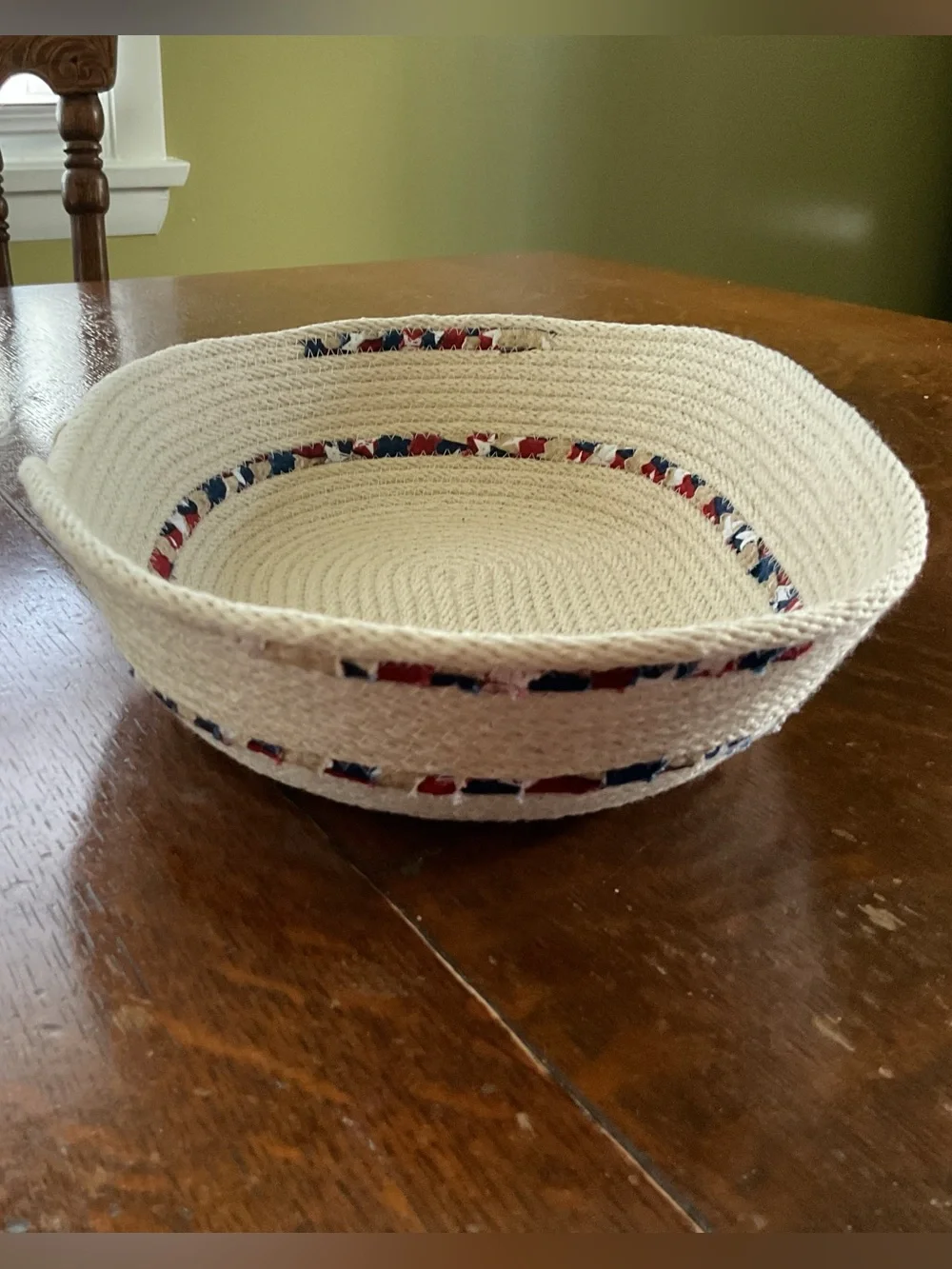 Handmade Fabric Wrapped Oval Coiled Rope Bowl